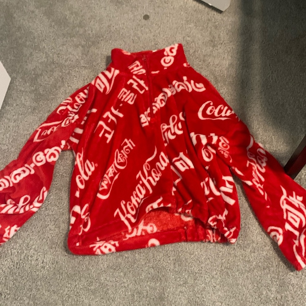 Coca Cola Sweater Small Womens Red And White With Zipper